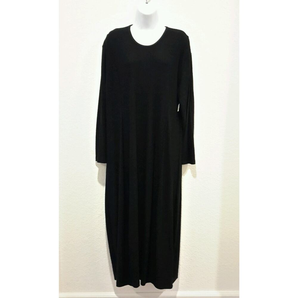 S/G Basics Womens Black Dress Sz L Balloon Dress Stretch Long Sleeve Calf Length